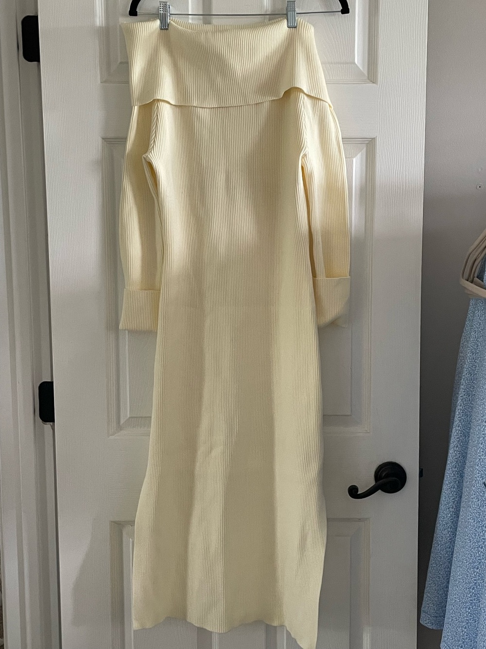 Callahan Off-Shoulder Ribbed Knit Dress in Cream from Revolve
